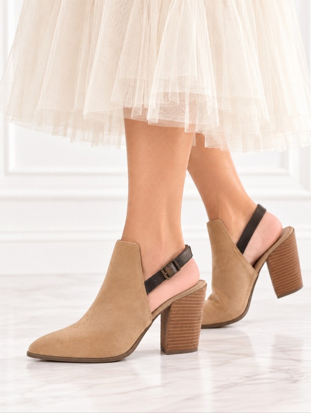 CCOCCI Tan Suede Slingback Block Heel Booties Shoes | Size 9